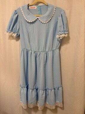 Light Blue Lace-Trimmed Dress